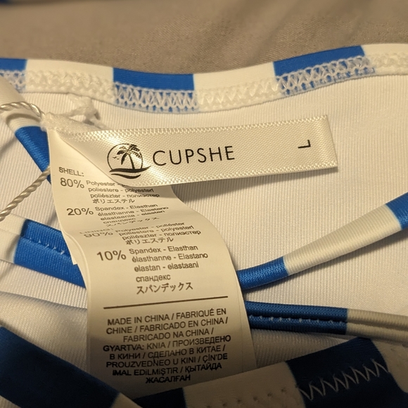 NEW with tags Cupshe Blue And White Striped High Waisted Bikini Size Large - Picture 5 of 7